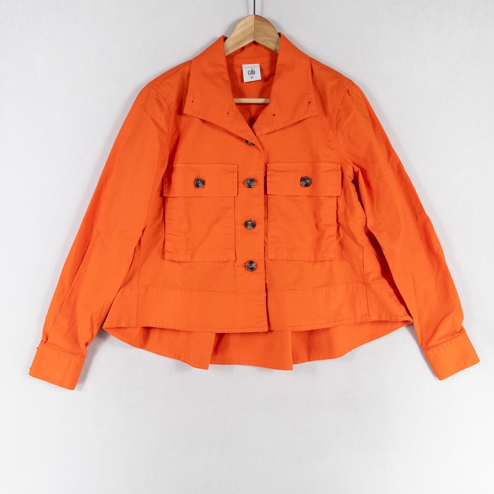 Cabi Resort Jacket Womens Sz XS Tiger Lily Orange Button Up Cotton Stretch Swing